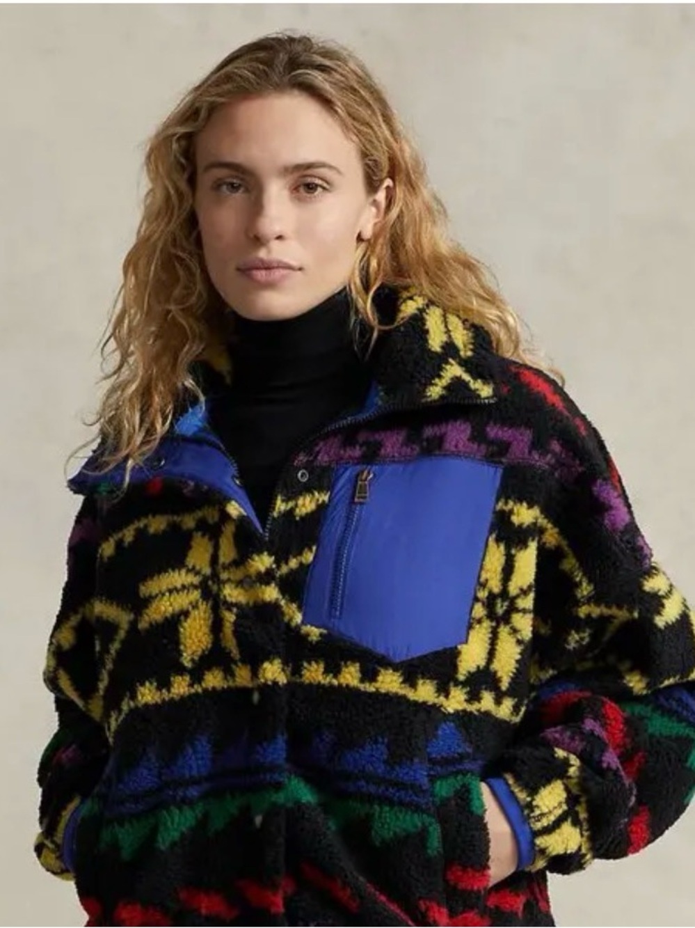 Polo by Ralph Lauren Black Multi-Color Aztec Zip-Up Fleece Jacket